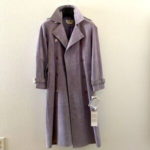 MIDI length ,double breasted , belted lavender suede coat. Petite 2 NWT